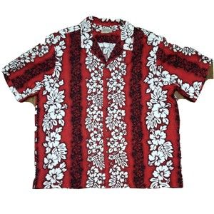 Royal Creations Aloha Hawaiian Shirt Mens 3XL Red Cotton Floral Magnum Plumeria